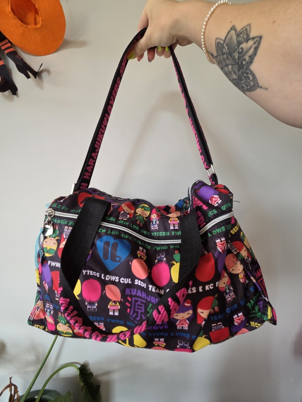 Y2K Harajuku Lovers Gwen Stefani Character Print Nylon Duffel Weekender Bag